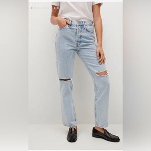 Ripped medium-waist straight jeans from MANGO
